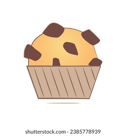 Muffin with chocolate chips. American Cupcake with chocolate pieces in a paper mold. Dessert, pastries. Pastry. Sweet food. Isolated object. Color image. Flat style. Vector illustration.