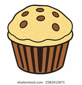 A muffin with chocolate chips, ideal for sweet treats, snacks, and bakery designs.