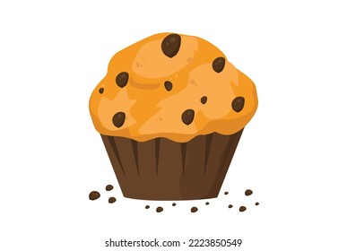 Muffin With Chocolate Crumbs Isolated On White Background