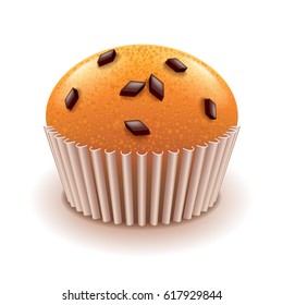 Muffin With Chocolate Crumbs Isolated On White Photo-realistic Vector Illustration