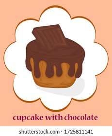 muffin with chocolate icing cream sweets dessert confectionery  vector illustration postcard banner holiday menu cafe