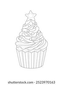 Muffin Christmas. Coloring for children. Vector illustration.