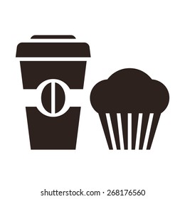 Muffin and coffee to go icon isolated on white background