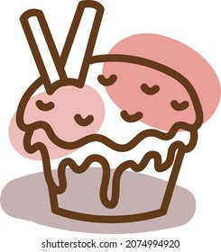 Muffin with cookies, illustration, vector, on a white background.