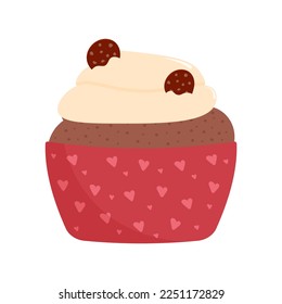 Muffin with cookies, romantic pastries, cup with a heart