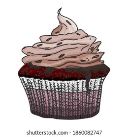 muffin cupcake with butter cream on top. vector doodle sketch