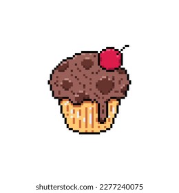 muffin, bizcocho, pastel, comida, icono de panadería Pixel Art Style. Icono del vector Diseño Pixel Arte. Ilustración Pixel Art.