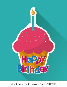 muffin cupcake candle happy birthday celebration party icon. Colorful design. Vector illustration