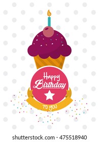 muffin cupcake candle happy birthday celebration party icon. Colorful design. Pointed background. Vector illustration