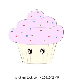 Muffin - cupcake illustration, vector dessert - delicious sweet, bakery symbol