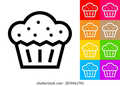 Muffin. Pastel. Icono De Línea Con Fondo De Color Diferente.