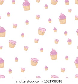 Muffin cute background on white. Seamless pattern, fabric, cover