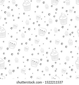 Muffin cute background on white. Food seamless pattern, fabric, cover