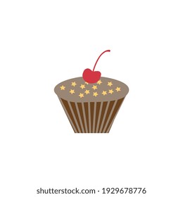 Muffin decorado con cerezo y estrellas ilustración vectorial de icono plano
