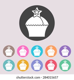 Muffin decorated with star. Set of colored icons.