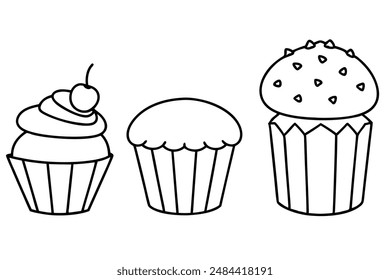 Muffin delicada línea arte vintage pastelería ilustración estilo