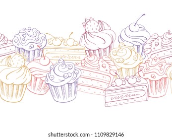 Muffin dessert graphic color sketch seamless pattern background illustration vector