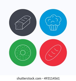 Muffin, donut and toast bread icons.