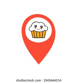 muffin doodle icon, map pointer