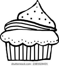 Muffin drawing for logo. Sweet cupcake, restaurant badge, icon, simple drawing.Vector illustration