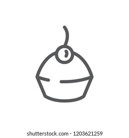 Muffin editable icon vector illustration - black thin line pictogram of sweet baked dessert decorated with cherry isolated on white background. Pixel perfect symbol of delicious cupcake.
