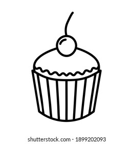 Muffin flat icon. Pictogram for web. Line stroke. Isolated on white background. Vector eps10