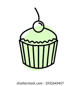 Muffin flat icon. Pictogram for web. Line stroke. Isolated on white background. Vector eps10