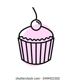 Icono plano de Muffin. Pictograma para web. Icono de línea. Aislado sobre fondo blanco. Vector eps10