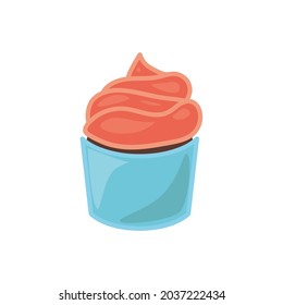 Muffin flat icon. Pictogram for web. Line stroke. Colored dessert cake isolated on white background. Outline vector eps10