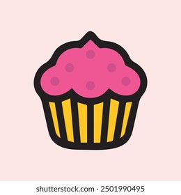 Muffin food color icon cake. Cook cream black cup design.