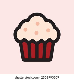 Muffin food color icon cake. Cook cream black cup design.