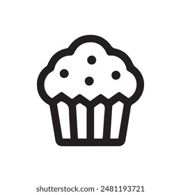 Muffin food outline icon cake. Cook cream black cup design.