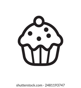 Muffin food outline icon cake. Cook cream black cup design.