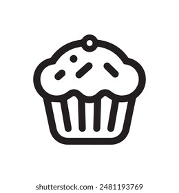 Muffin food outline icon cake. Cook cream black cup design.
