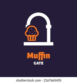 Muffin with gate, logo design vector symbol icon illustration creative idea