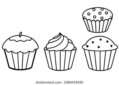 Ilustración de panadería dulce de arte de línea dibujada a mano de muffin