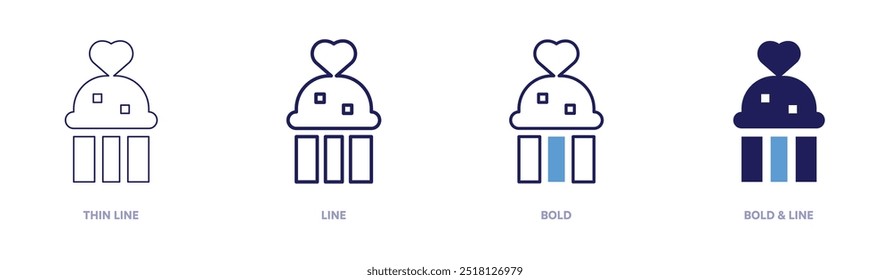 Muffin icon in 4 different styles. Thin Line, Line, Bold, and Bold Line. Duotone style. Editable stroke.