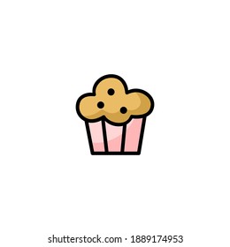 Muffin icon. Bakery icon. Simple, outline, black, flat, color.