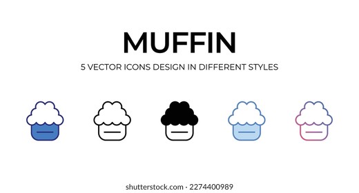 muffin Icon Design in Five style with Editable Stroke. Line, Solid, Flat Line, Duo Tone Color, and Color Gradient Line. Suitable for Web Page, Mobile App, UI, UX and GUI design.