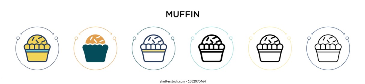 Muffin icon in filled, thin line, outline and stroke style. Vector illustration of two colored and black muffin vector icons designs can be used for mobile, ui, web