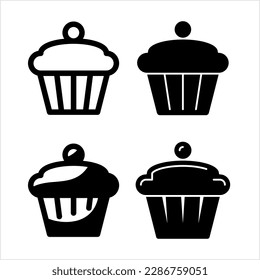 Icono de muffin, pan plano redondo, vectores de esponja Ilustración de arte