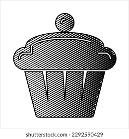 Icono de muffin, pan plano redondo, vectores de esponja Ilustración de arte