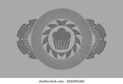 ícono de muffin dentro de la placa de Gray strot. Sólido fondo elegante. Ilustración. 