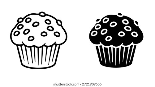 Ícone de muffin. Linha com traçado editável e plana para Web