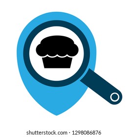muffin icon and map pin.Designed for your web site design, logo, app, UI