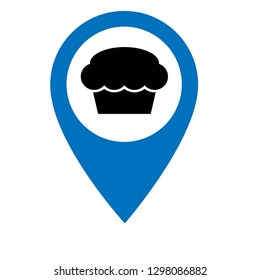 muffin icon and map pin.Designed for your web site design, logo, app, UI