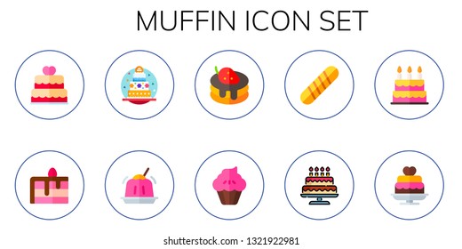 muffin icon set. 10 flat muffin icons.  Simple modern icons about  - wedding cake, cake, birthday cake, jelly, pancake, baguette