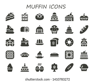 muffin icon set. 30 filled muffin icons.  Simple modern icons about  - Cake, Waffle, Bread, Brownie, Snack cake, Muffin, Pancake, Jelly, Bagel, Candy jar, Cupcake, Birthday cake