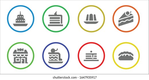 muffin icon set. 8 filled muffin icons. Included Cake, Candy shop, Jelly, Pancakes, Bread icons