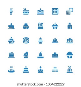 muffin icon set. Collection of 25 filled muffin icons included Jelly, Macarons, Cake, Pudding, Bread, Cupcake, Birthday cake, Brownie, Pancake, Bakery shop, Waffle, Latte